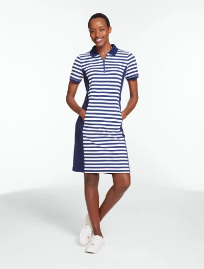 Talbots Plus Size - Upf 50+ Piqué Half-zip Polo Dress - Bicolor Stripe - Ink/white - 2x  In Multi