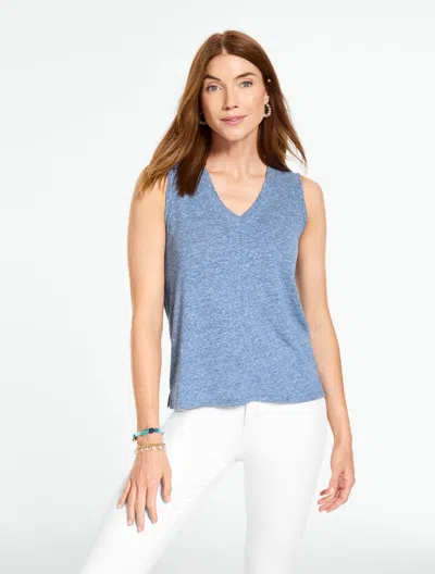 Talbots Plus Size - V-neck Tank Top - Heather - Monarch Blue - 2x