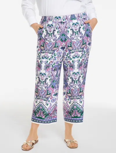 Talbots Plus Size - Wide Crop Pull-on Pants - Jubilant Paisley - Ivory - 3x  In White
