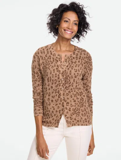 Talbots Pointelle Charming Cardigan Sweater - Modern Leopard - Light Brown/dark Brown - Xs