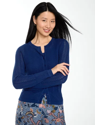 Talbots Pointelle Charming Cardigan Sweater - Rich Navy Blue - Xs
