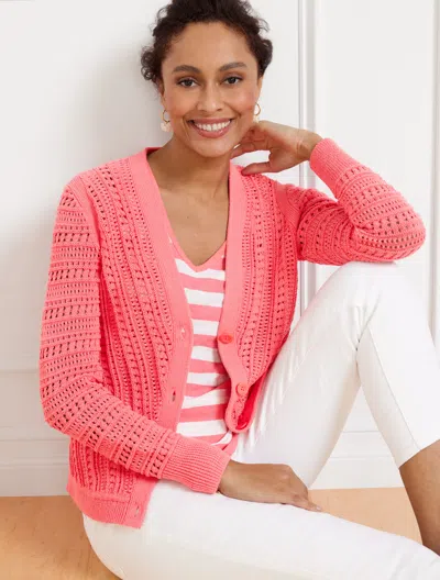 Talbots Pointelle Knit V-neck Cardigan Sweater - Lovely Coral - 3x