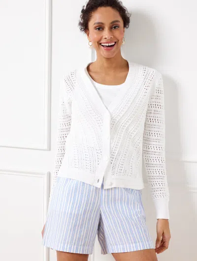Talbots Pointelle Knit V-neck Cardigan Sweater - White - 1x