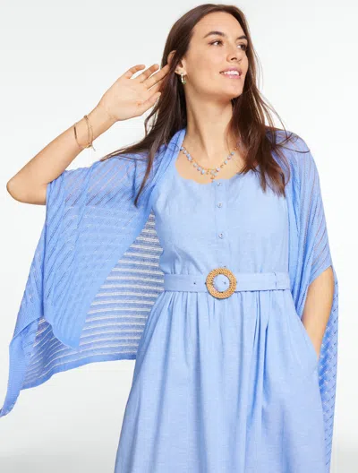 Talbots Pointelle Linen Blend Travel Ruana - Vista Blue - Xs/s