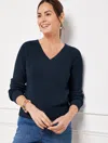 Talbots Pointelle Sleeve Ribbed Sweater - Blue - 1x