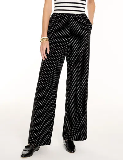 Talbots Polished Crepe Wide Leg Pull-on Pants - Micro Dots - Black/ivory - Xs  In Black,ivory