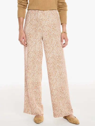 Talbots Polished Crepe Wide Leg Pull-on Pants - Mini Leopard - Ivory/cafe Au Lait - Xs  In Ivory,cafe Au Lait