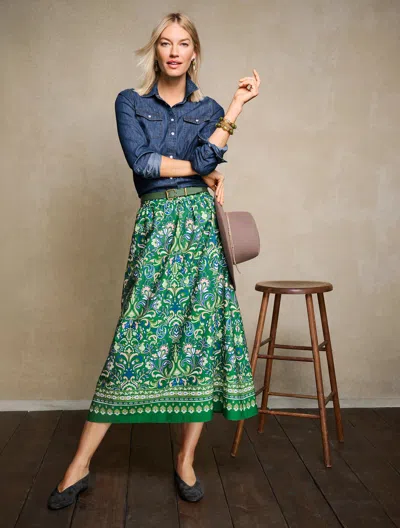 Talbots Poplin Fit & Flare Midi Skirt - Wildflowers - Deep Forest - Xs - 100% Cotton