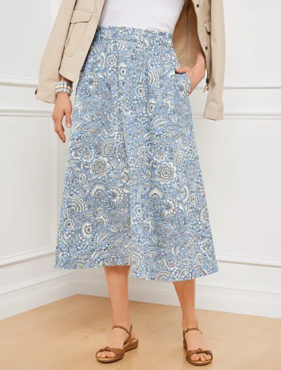 Talbots Misses - Poplin Fit & Flare Skirt - Herbaceous Vines - Blue Hydrangea/ivory - Medium - 100% Cotton T In Blue Hydrangea,ivory