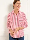 Talbots Misses - Poplin Short Shirt - Nautical Stripe - White/ruby Red - Large  In White,ruby Red