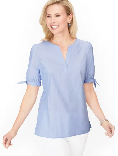 Talbots Poplin Tie Sleeve Top - End-on-end - Larkspur/white - Small - 100% Cotton  In Blue