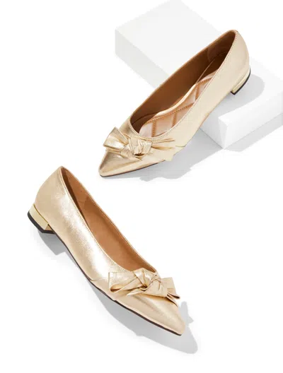 Talbots Portia Bow Metallic Leather Flats - Gold - 11m