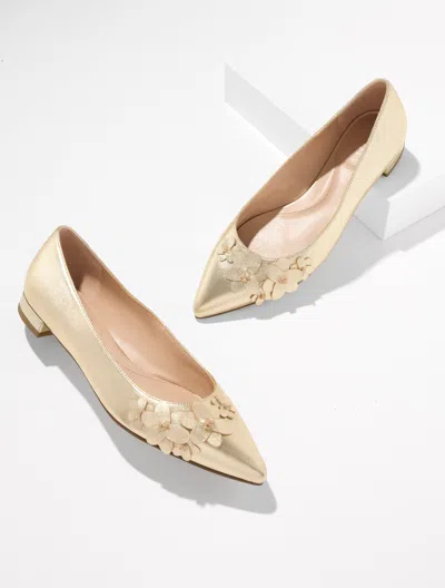 Talbots Portia Floral Metallic Leather Flats - Gold - 11m