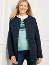Talbots Petite - Quilted Collarless Coat - Indigo Blue/royal Blue - 2xs  In Indigo Blue,royal Blue