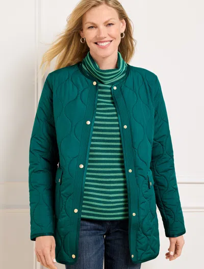 Talbots Petite - Quilted Collarless Coat - Spruced Up/indigo Blue - Xl  In Spruced Up,indigo Blue