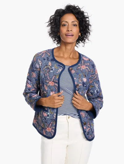 Talbots Quilted Jacket - Fresh Poppy - Blue Crystal - Xs - 100% Cotton