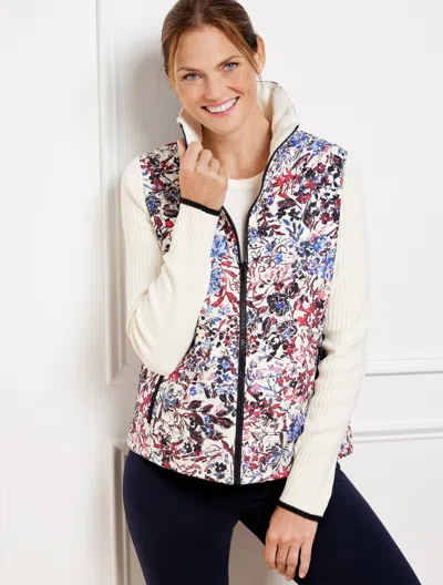 Talbots Quilted Mixed Media Jacket - Watercolor Garden - Ivory