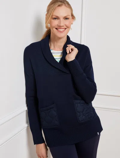 Talbots Petite - Quilted Pocket Shawl Collar Sweater - Blue - Xl