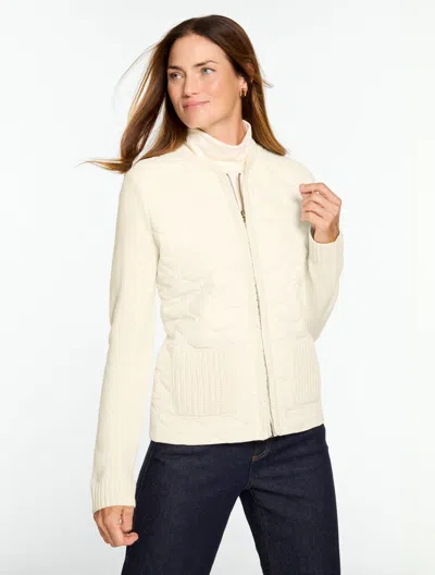 Talbots Quilted Sweater Jacket - Ivory - Xs  In White