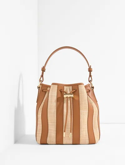 Talbots Raffia Leather Drawstring Crossbody Bag - Natural/havana Tan - 001