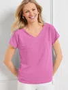 TALBOTS LINEN BLEND RAGLAN V-NECK T-SHIRT - MAUVE BERRY - X TALBOTS