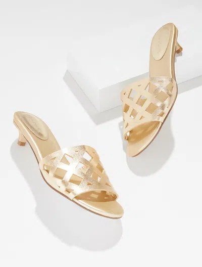 Talbots Raquel Perforated Metallic Nappa Kitten Heel Mules - Gold - 11m  In Neutral