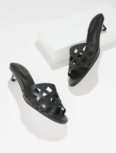 Talbots Raquel Perforated Vachetta Kitten Heel Mules - Black - 9m