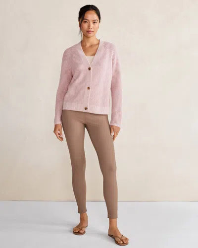 Talbots Recycled Cashmere Cropped Cardigan Sweater - Pink Mauve/fresh Cream - Xl  In Pink Mauve,fresh Cream