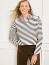 Talbots Petite - Relaxed Turtleneck Pullover Sweater - Luna Stripe - Ivory/indigo - Xl  In Ivory,indigo