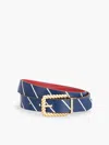 Talbots Reversible Leather Belt - Stripe - Ink/red Currant - Xl