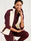 Talbots Petite - Reversible Sherpa Puffer Vest - Ivory/burgundy Berry - Small  In Ivory,burgundy Berry