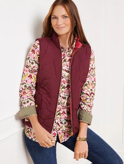 Talbots Plus Petite - Reversible Vest - Rich Burgundy/holly Berry - 1x - 100% Cotton  In Rich Burgundy,holly Berry