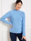 Talbots Ribbed Button Mockneck Sweater - Blue Hydrangea - 3x