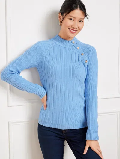Talbots Ribbed Button Mockneck Sweater - Blue Hydrangea - 3x