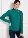 Talbots Ribbed Button Mockneck Sweater - Spruced Up - 2x  In Spruced Up