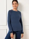 Talbots Ribbed Crewneck Sweater - Navy Blue Dusk - X  In Navy Blue Dusk