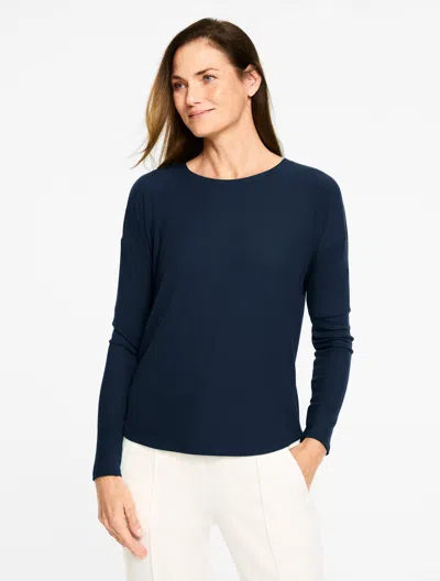 Talbots Ribbed Crewneck T-shirt - Blue - Large