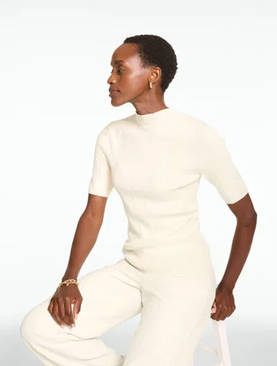 Talbots Ribbed Elbow Sleeve Mockneck Pullover Sweater - Ivory - Xs  In Neutral