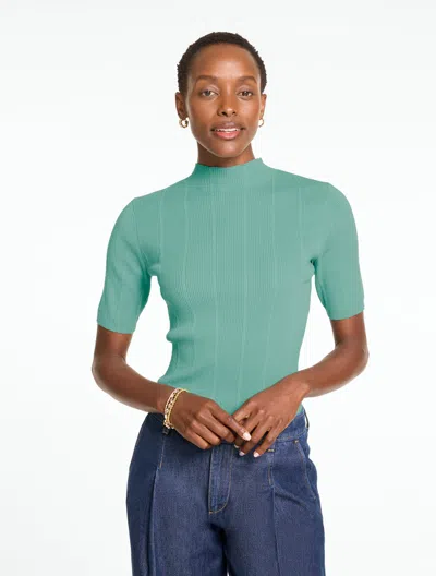 Talbots Ribbed Elbow Sleeve Mockneck Pullover Sweater - Sea Spray Green - Xs