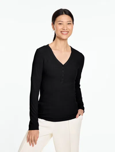 Talbots Ribbed Henley T-shirt - Black - Xs