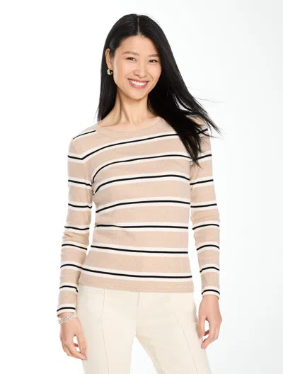 Talbots Ribbed Long Sleeve Crewneck T-shirt - Fable Stripe - Biscotti Heather - Xs  In Neutral