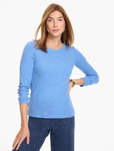 Talbots Ribbed Long Sleeve Crewneck T-shirt - Heathered - Enchanted Blue Heather - Xs