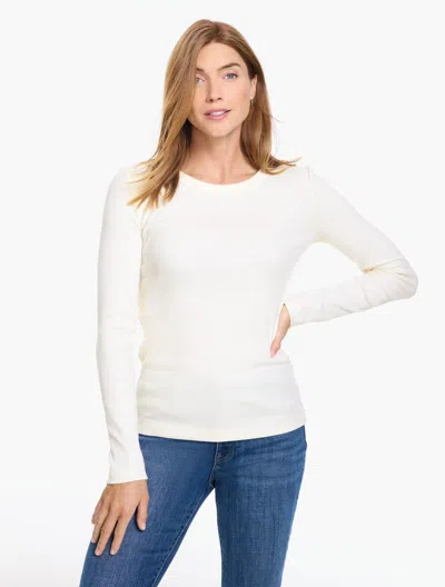 Talbots Ribbed Long Sleeve Crewneck T-shirt - Ivory - Xs  In White