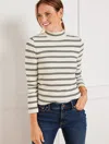 Talbots Plus Size - Ribbed Mockneck T-shirt - Emilia Stripe - Ivory/black - 3x  In Ivory,black