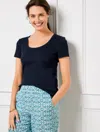 Talbots Ribbed Scoop Neck T-shirt - Blue - 1x  In Blue