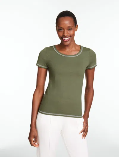 Talbots Ribbed Short Sleeve Crewneck T-shirt - Sagebrush - Xl - 100% Cotton  In Brown