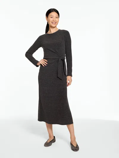 Talbots Ribbed Side Tie Jersey Midi Dress - Charcoal Grey - Xs