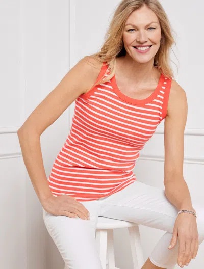 Talbots Ribbed Tank Top - Martinique Stripe - Emberglow/white - 3x  In Emberglow,white