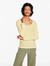 Talbots Ribbed Square Neck T-shirt - Wimbledon Stripe - Ivory/golden Wheat - Medium  In Multi