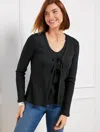 Talbots Ribbed Tie Front Cardigan Sweater - Black - 2x